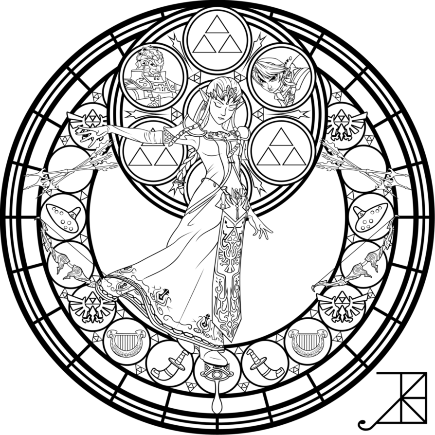 894x894 Stained Glass Zelda Coloring Page
