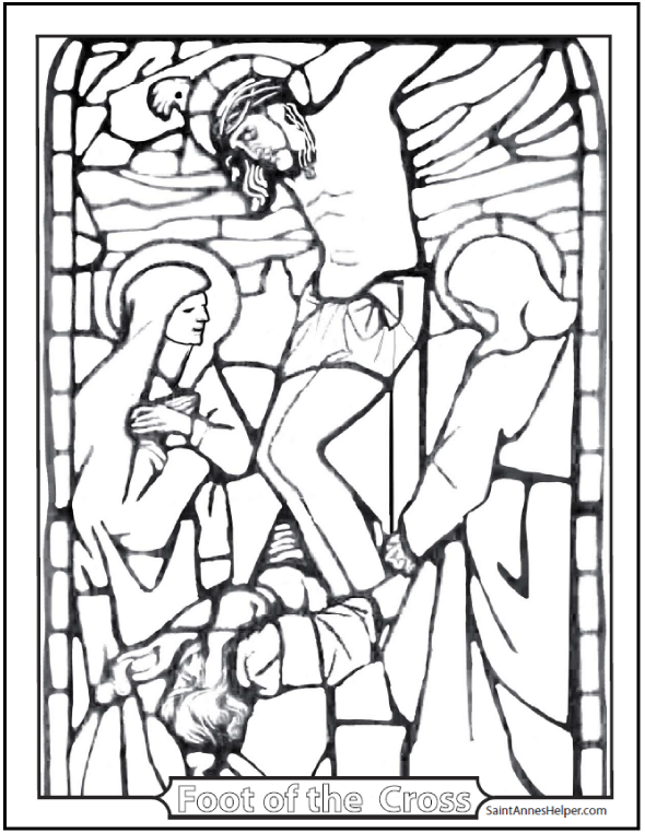590x762 Stained Glass Coloring Page Jesus' Crucifixion