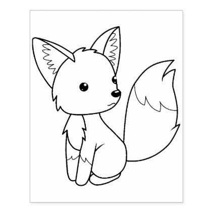 422x422 Cute Little Fox Coloring Page Rubber Stamp