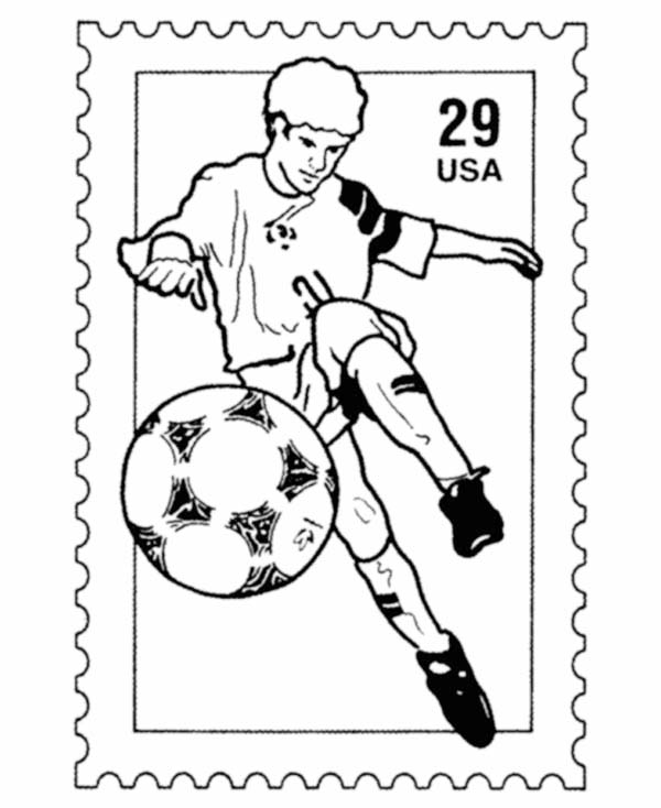 600x734 Usa National Soccer Team In A Stamp Coloring Page