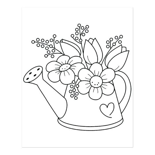 540x540 Coloring Watering Can Coloring Page Garden With Flowers Rubber