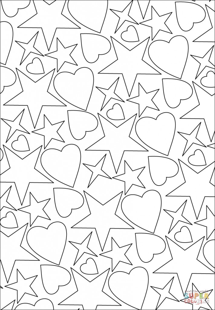 711x1024 Hearts And Stars Pattern Coloring Page Free Printable Coloring