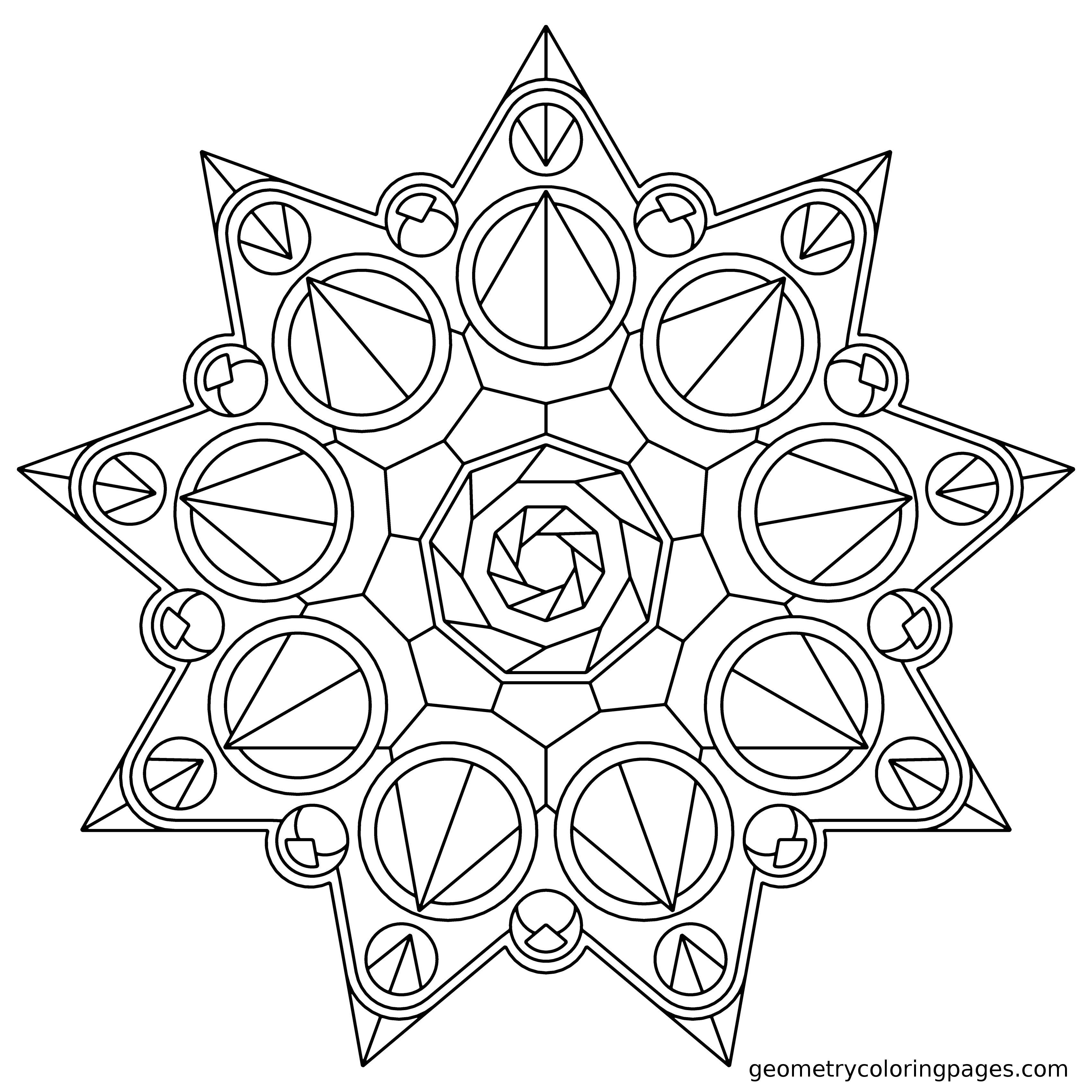 3400x3400 Mandala Coloring Page, Crown Star Psychedelism