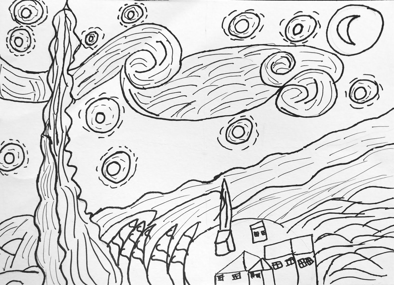1600x1160 Starry Night Coloring Page Simple Colouring