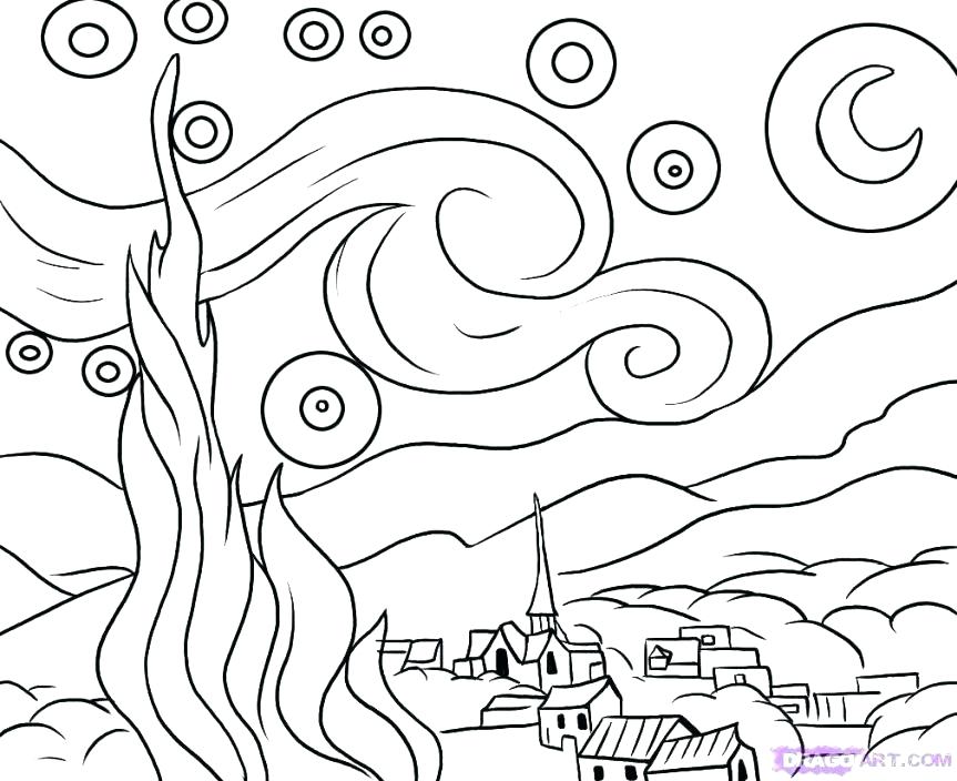 863x704 Starry Night Coloring Page New Famous Painting Coloring Pages Fee