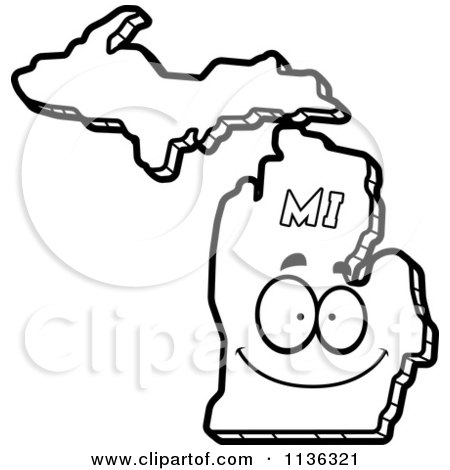 450x470 Cartoon Clipart Of An Outlined Happy Michigan State Character