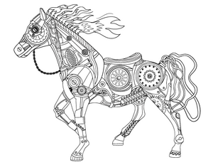 300x232 New Adult Coloring Pages Steampunk Horse, Sun And Moon, And More