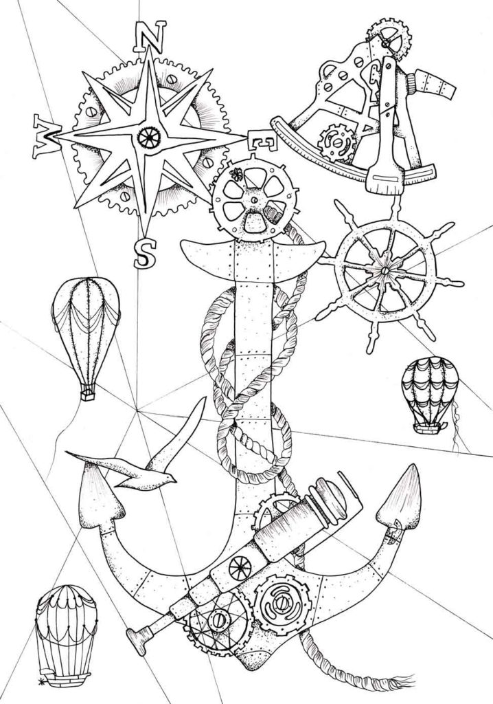 718x1024 Steampunk Coloring Pages