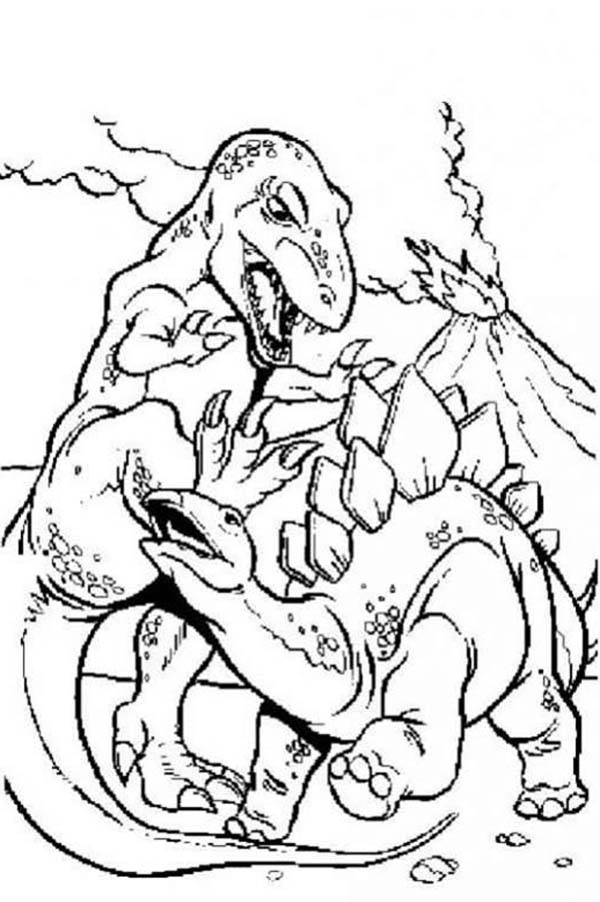 600x902 T Rex Fighting Stegosaurus Coloring Page Color Luna