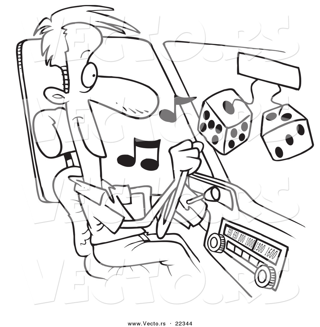 1024x1044 Vector Of A Cartoon Man Listing To Tunes In His Car