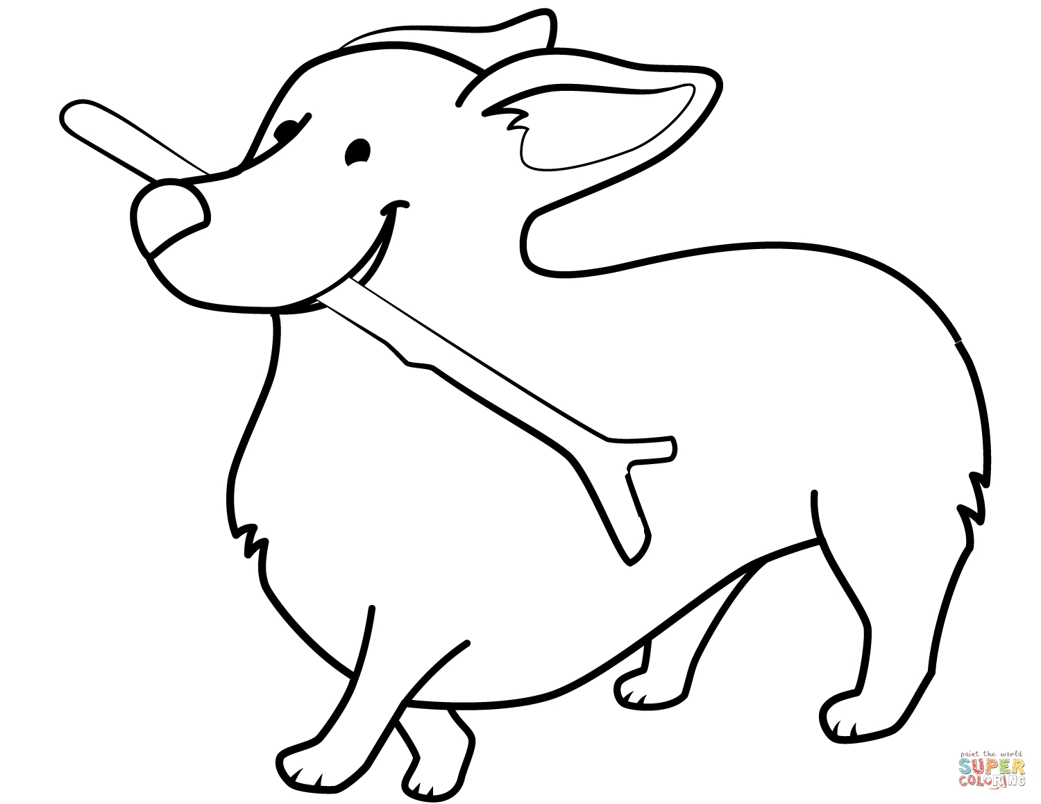 1500x1159 Funny Corgi Holding Stick Coloring Pages Download Coloring