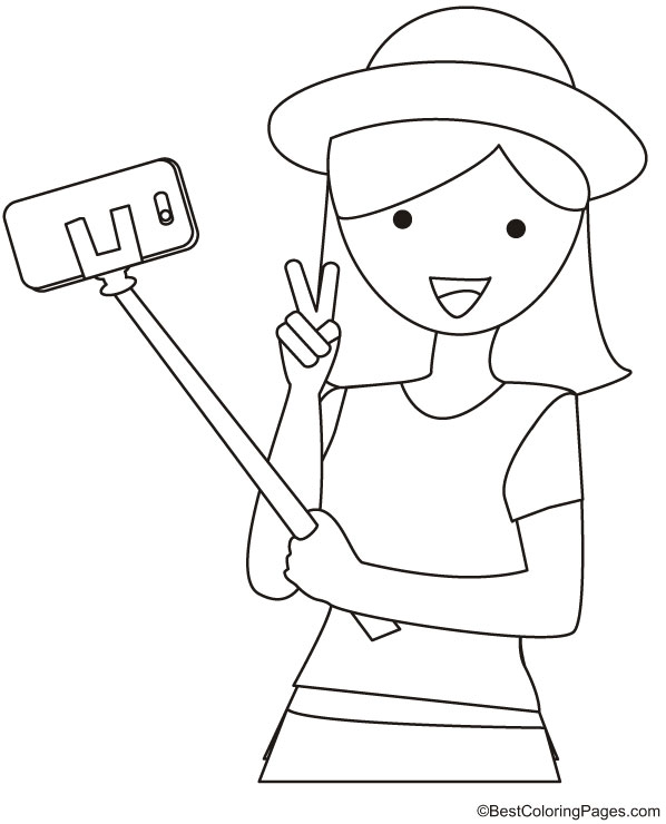 598x740 Girl Selfie Stick Coloring Page Download Free Girl