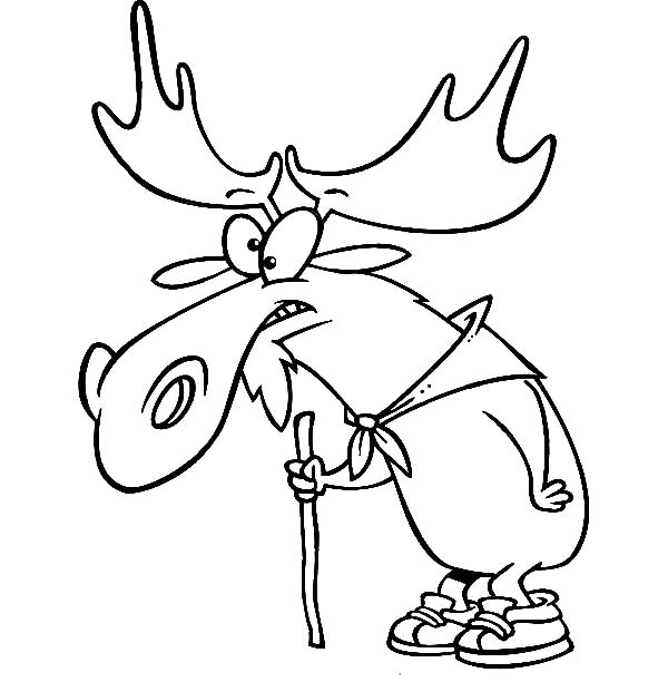 600x612 Old Moose Walking With Stick Coloring Page