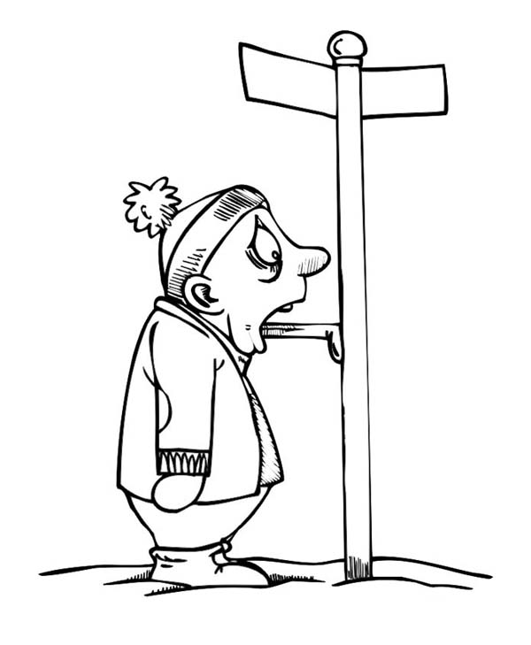 600x729 A Guy Tongue Stick To Frozen Road Sign On Winter Coloring Page