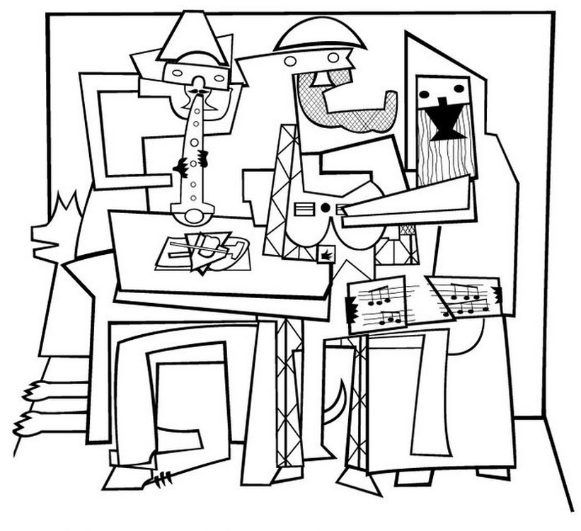 821x750 Adult Coloring Page Picasso Three Musicians