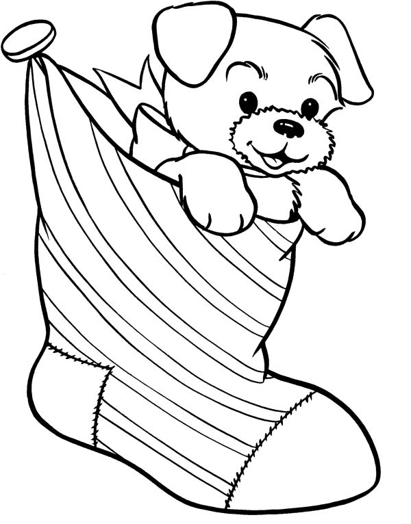 600x766 Christmas Stocking And Dog Coloring Page Disegni Natale