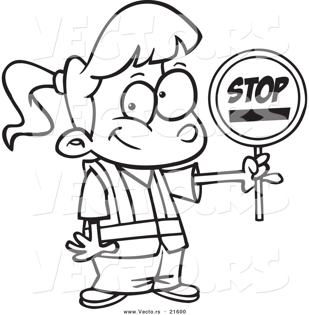 1024x1044 Vector Of A Cartoon Patrol Girl Holding A Stop Sign