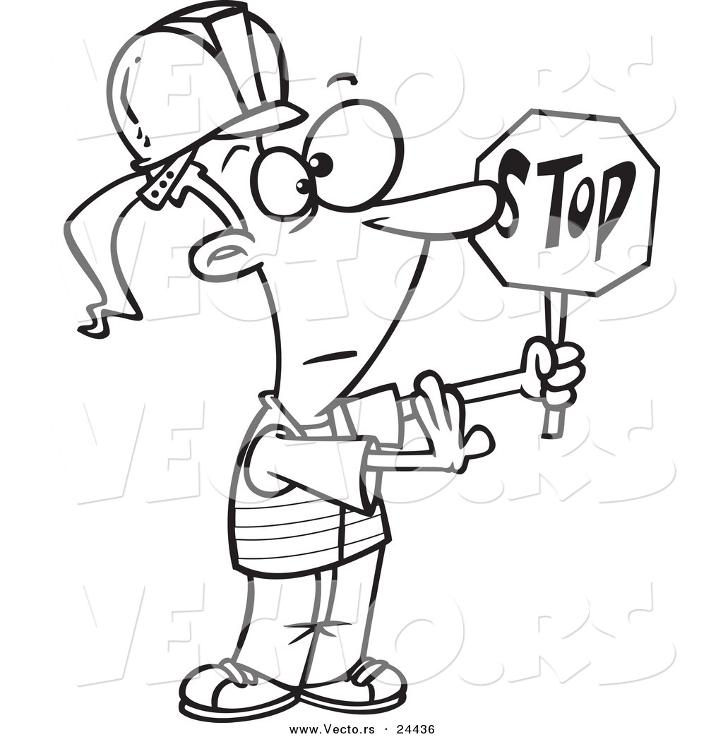 1024x1044 Vector Of A Cartoon Traffic Girl Construction Worker Stopping