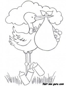 259x338 Printable Baby Boy In A Stork Bundle Coloring Pages For Childrens