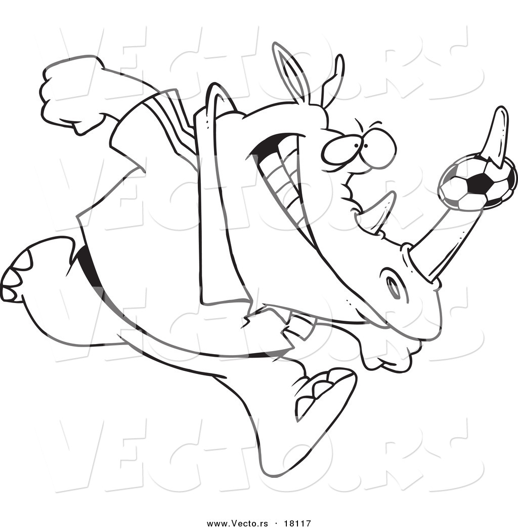 1024x1044 Vector Of A Cartoon Rhino With A Soccer Ball On His Horn