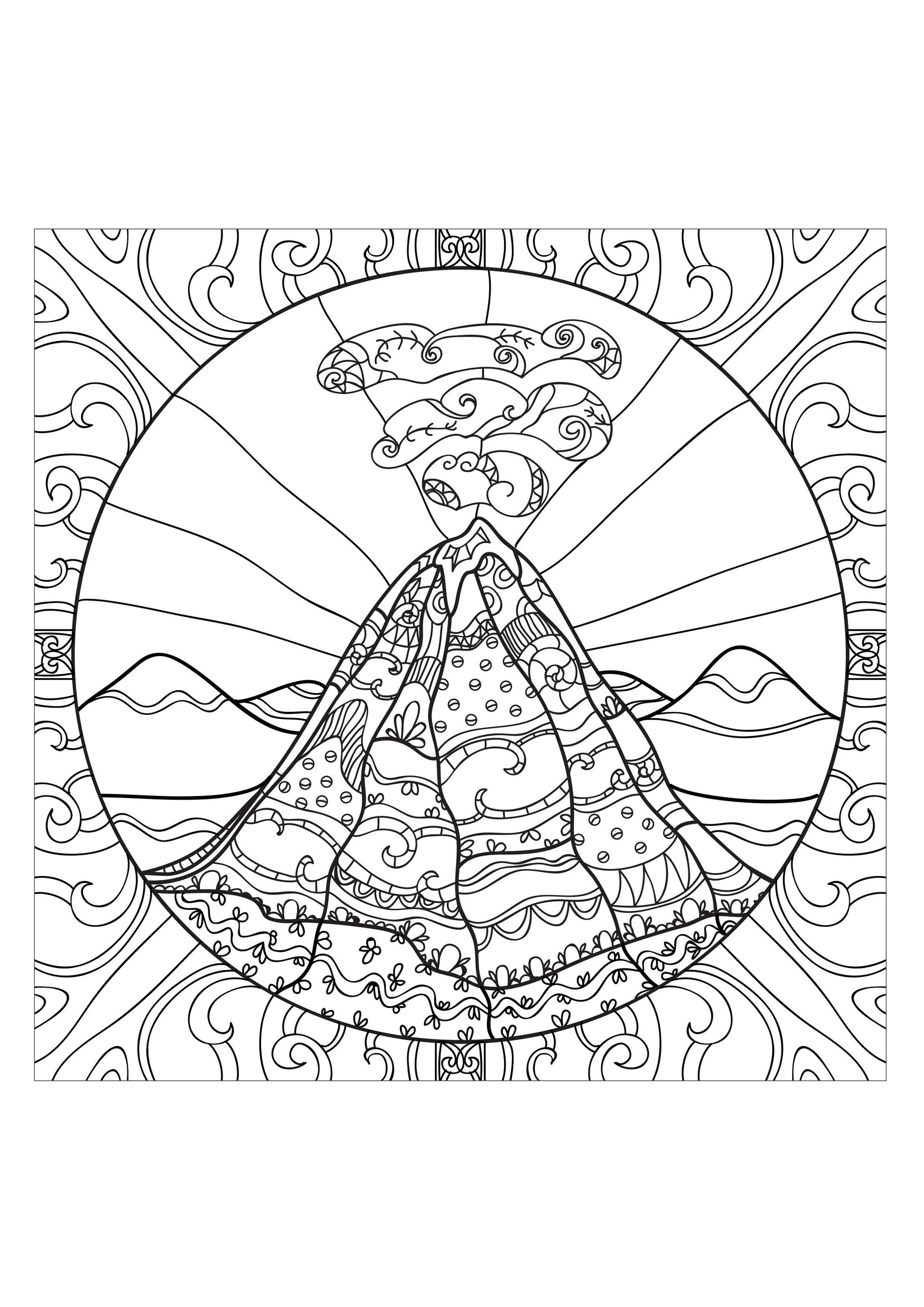 2480x3508 Volcano Zen And Anti Stress Coloring Pages For Adults Justcolor