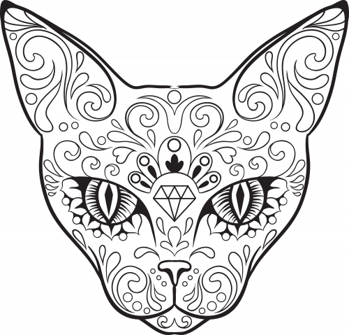 500x479 Sugar Skull Cat Coloring Pages