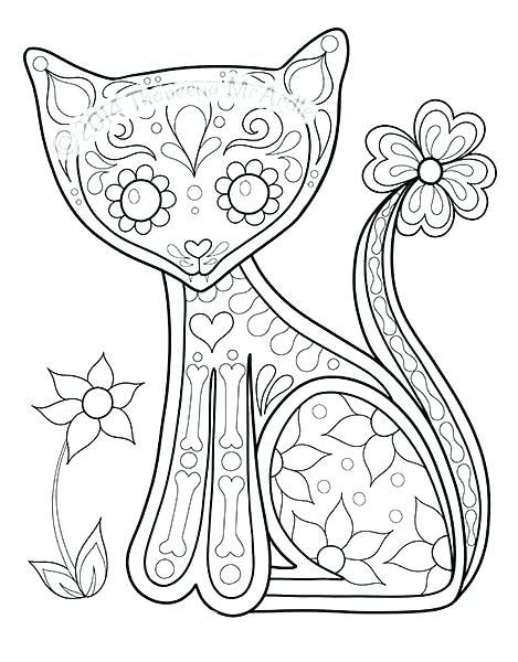 469x600 Cat Sugar Skull Coloring Page