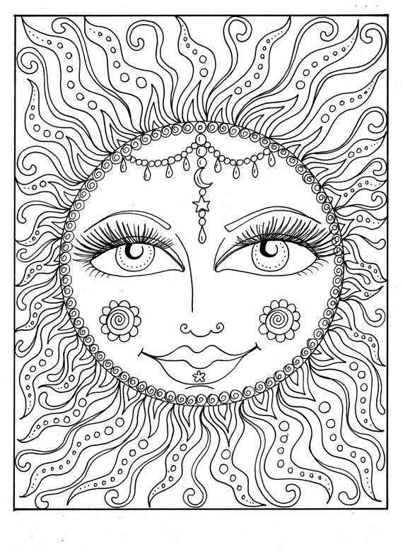 570x784 Instant Download Sun Summer Coloring Page Adult Coloring Page