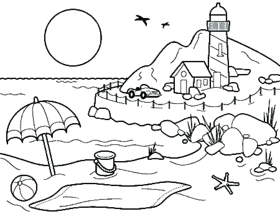 900x688 Summer Reading Coloring Pages Beach Scene Printable Free Page