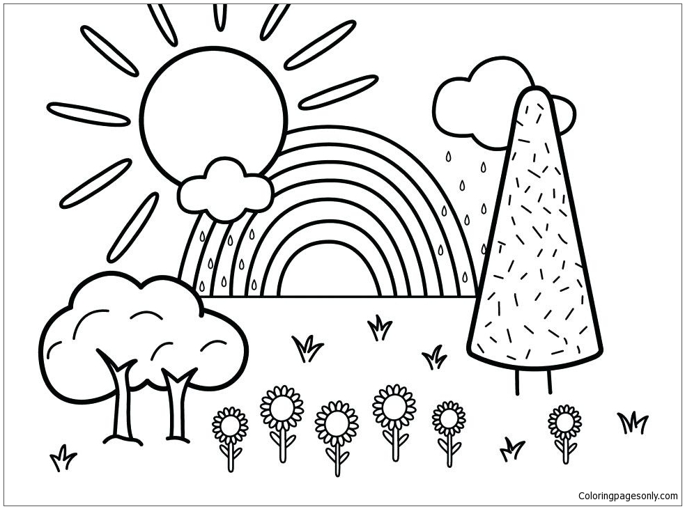 983x731 Summer Scene Coloring Page