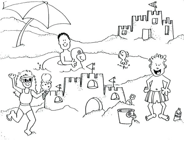 600x463 Vacation Coloring Pages Beach Vacation Building Sand Castle