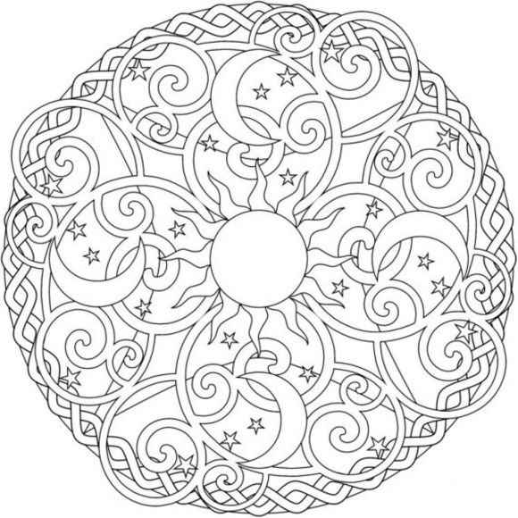580x580 Sun Moon And Stars Mandala Coloring Pages Coloring Mandalas