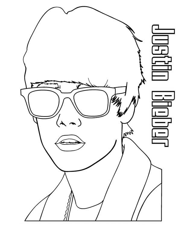 600x776 Justin Bieber Wearing Sunglasses Coloring Page