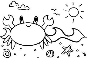 290x192 Crab Walking At Beach On Sunny Day Coloring Page