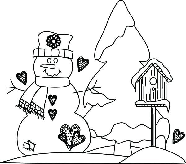 600x527 Weather Coloring Page Bird House In Snowy Weather Coloring Pages