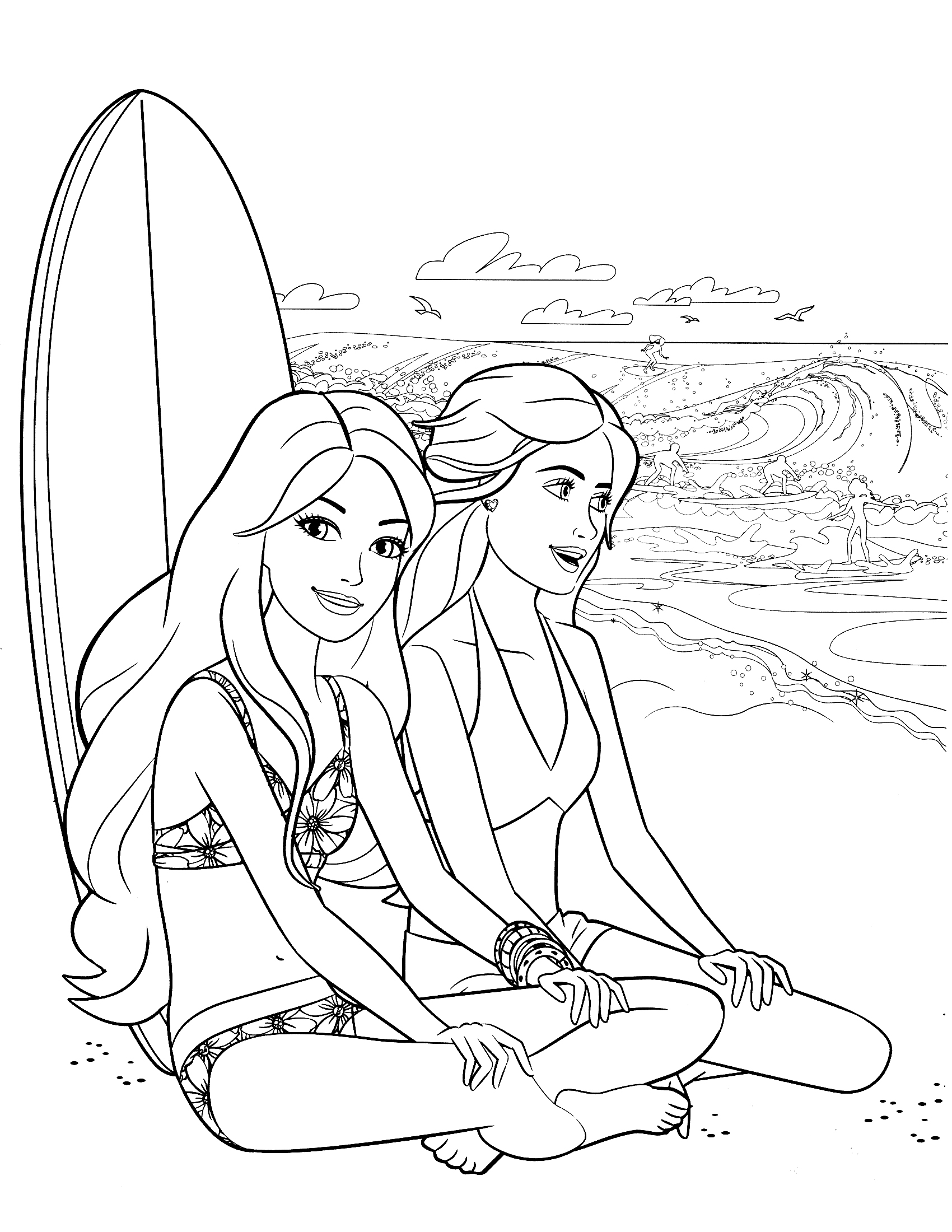 1700x2200 New Surfing Coloring Pages Printable Boy Surfer Page Free