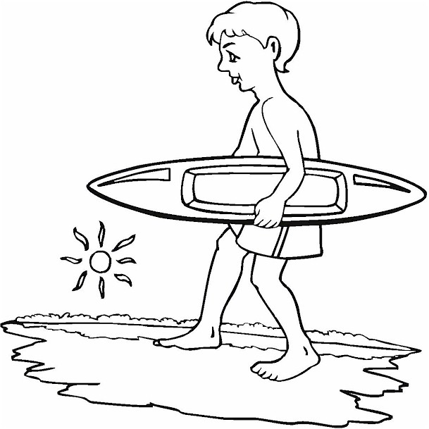 609x609 Surfing Boy Coloring Page