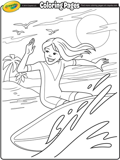420x560 A Girl Surfer Coloring Pages For Kids On Colors