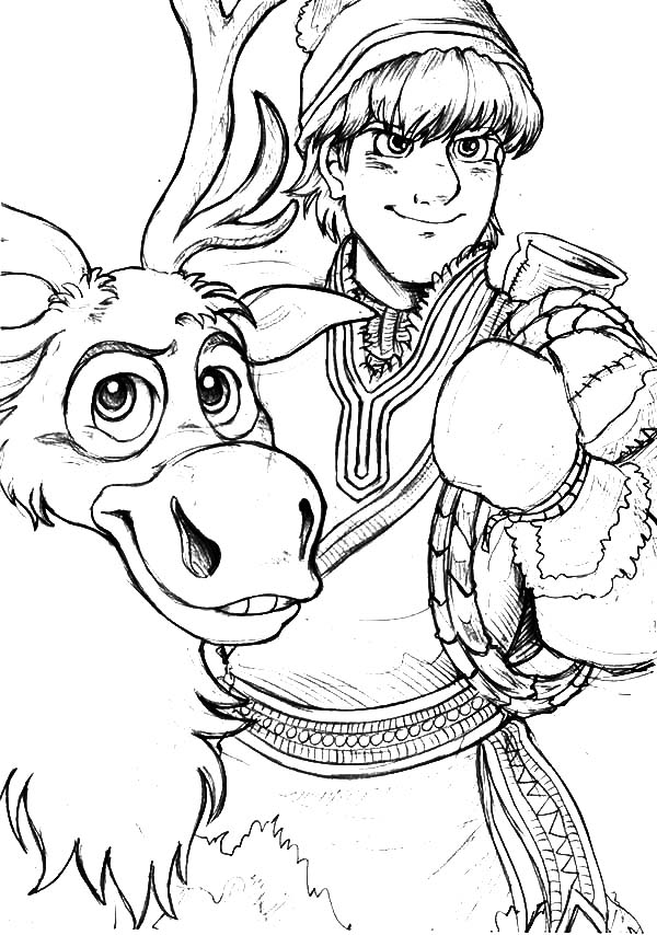 600x854 Kristoff Loyal Friend Sven The Reindeer Coloring Pages