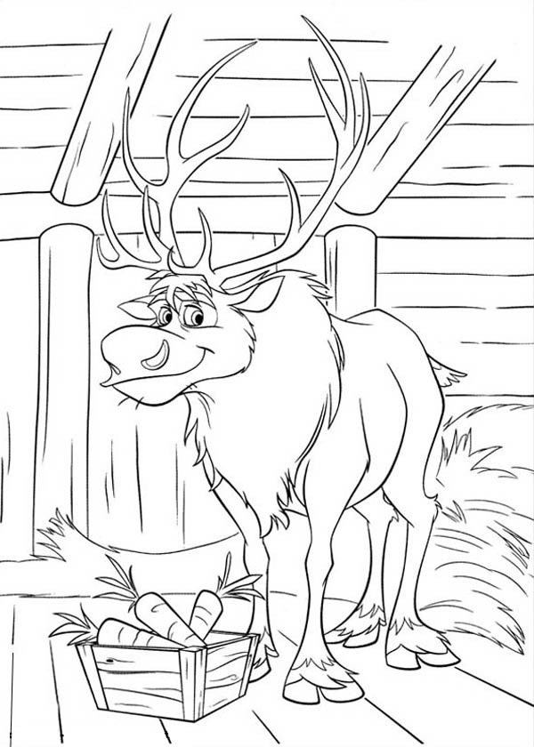 600x840 Sven Eating Carrots Free Coloring Page Disney, Frozen, Kids