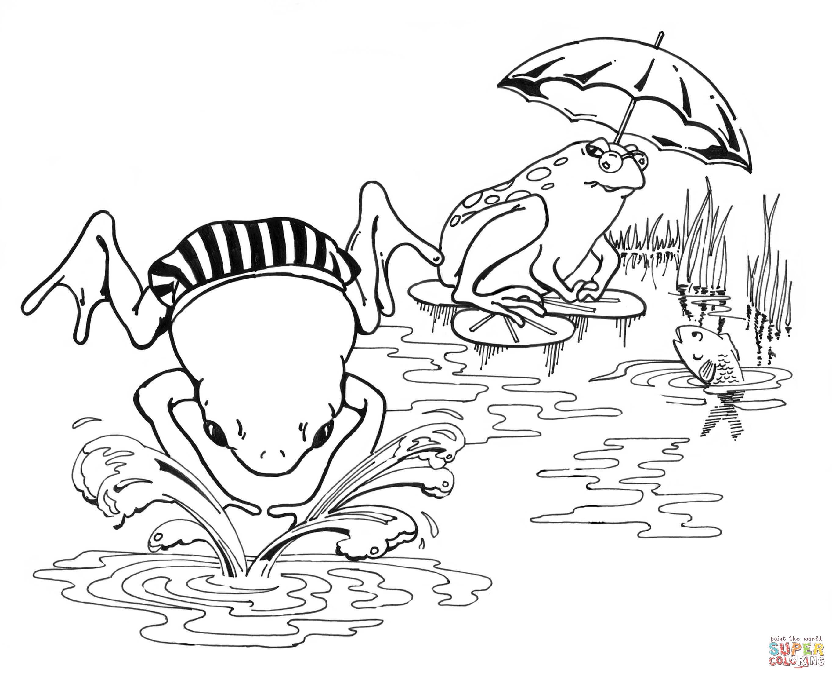2726x2210 Cartoon Frogs Swimming Coloring Page In Frog Coloring Pages