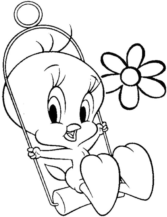 650x845 Tweety Happy Playing Swing Coloring Page Scrap Digis