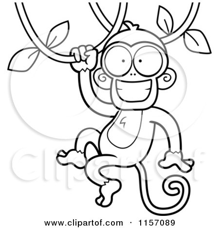 450x470 Cartoon Clipart Of Blacknd White Happy Monkey Swinging