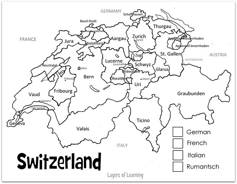 800x621 Switzerland Printable Map And Country Study Switzerland
