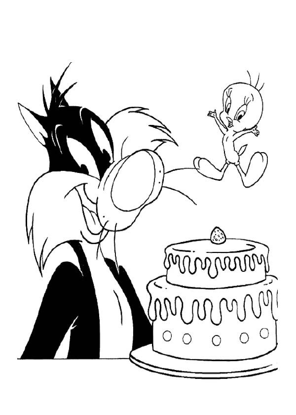 600x840 Tweety And Sylvester Happy Birthday Coloring Page Tweety