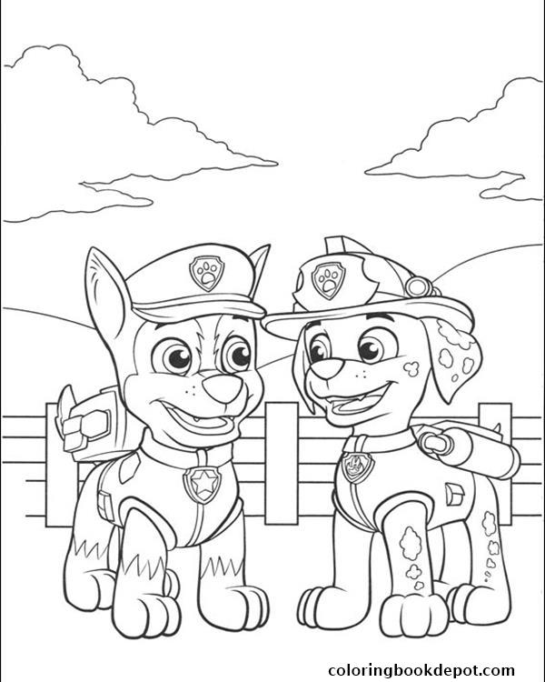 600x750 Paw Patrol Marshall Talking With Chase Coloring Pages