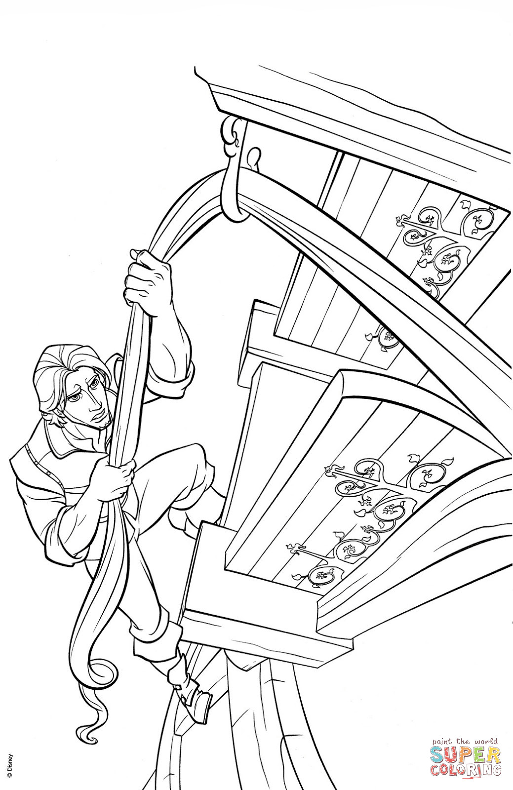 1039x1600 Flynn Rider Climbs Rapunzels Tower Coloring Page Rapunzel Pages