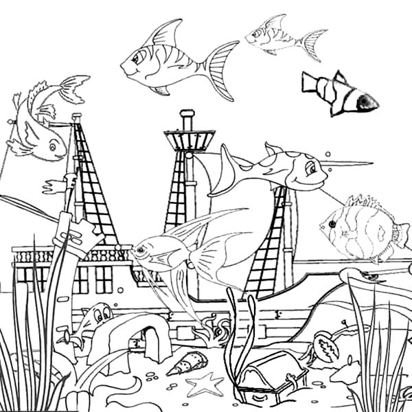 600x600 Drowning Galeon Inside Fish Tank Coloring Page