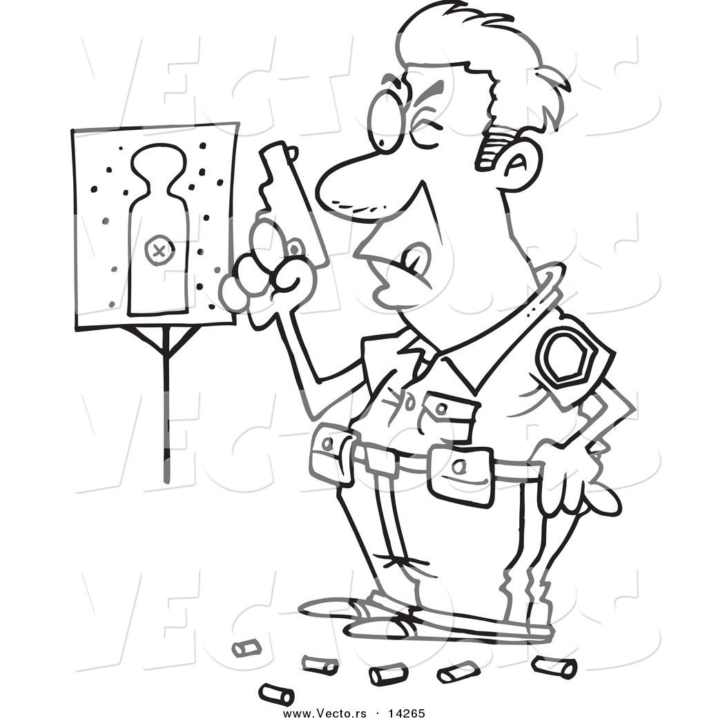 1024x1044 Vector Of A Cartoon Police Officer In Training, Shooting