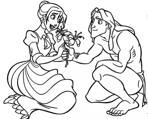 518x415 Tarzan Giving Flowers To His Beloved Woman Jane Coloring Pages